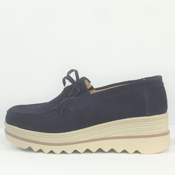 Navy Suede Platform Moccasins  (nearly new) - Picture 1 of 7